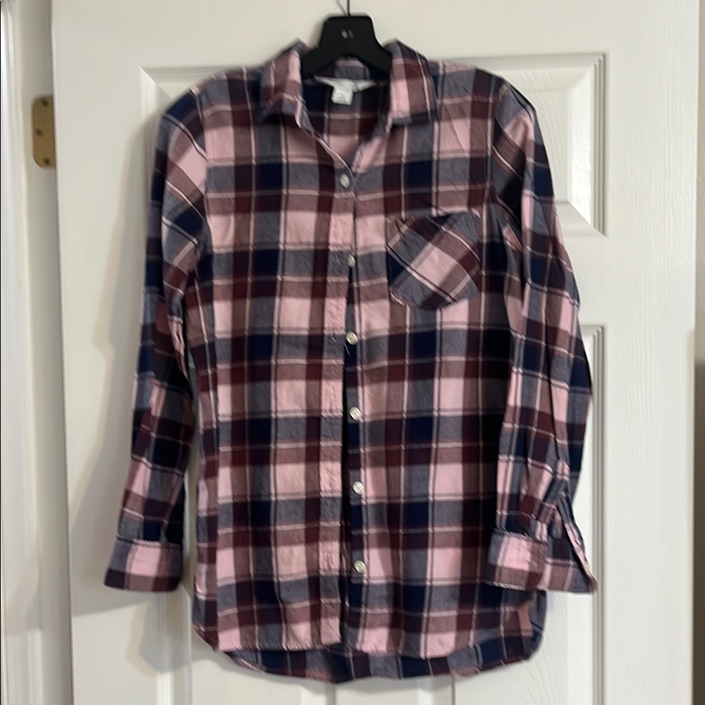 Old Navy Pink and Blue Button Down Flannel Shirt